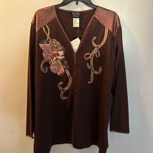 Koos Of Course Shirt Women Size 1X QVC Button Down Embellished Unique